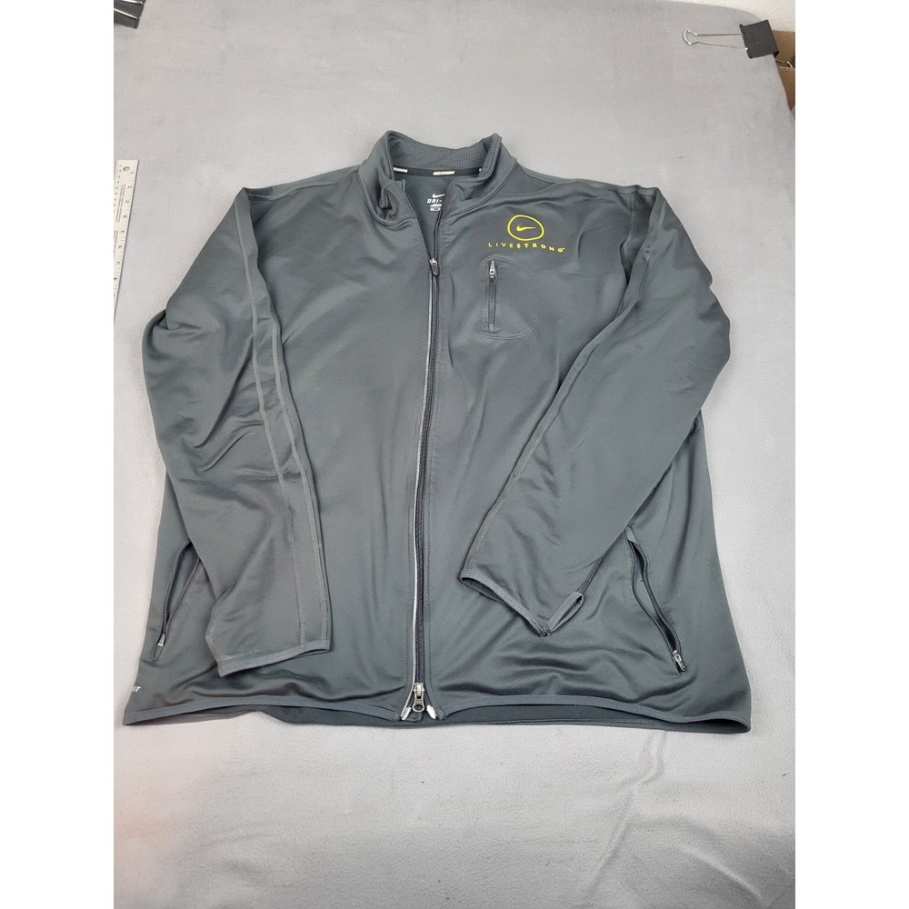 Nike Running Livestrong Jacket Men 2XL Gray Lightweight Outdoor Dri-Fit Full Zip